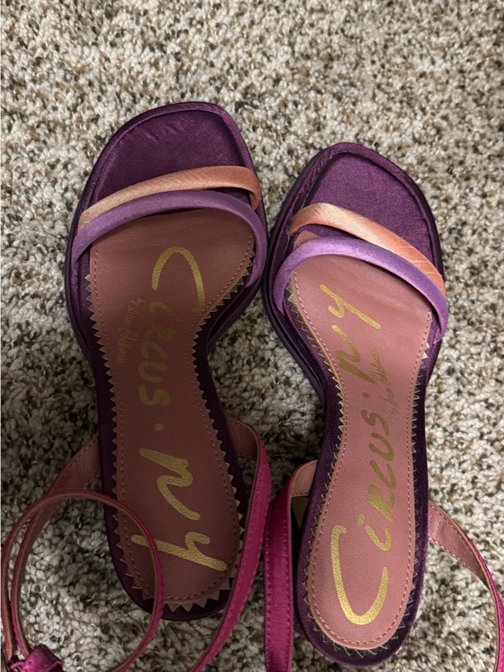 Circus by Sam Edelman Purple Satin Slingback Sandals with Pink and Peach Accents
